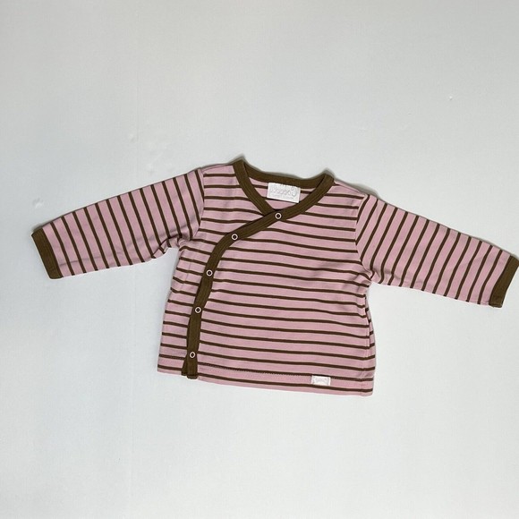 Coccoli Outfit 2-Piece Infant Girl 6M Pants Shirt Pink Brown Stripe Snap Elastic - Picture 3 of 14